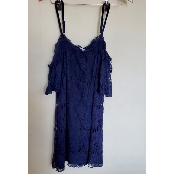 Love Fire Blue Lace Cold Shoulder Dress Lined M - Picture 3 of 16